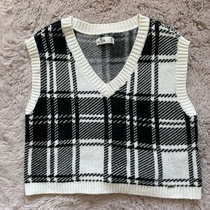 Hollister Y2K Black&white Argyle Knit Sweater Vest Sz XS Preppy Tennis Old Money